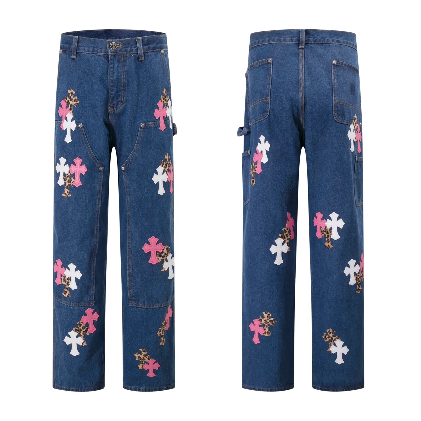 P280 Style number: H891 Croxin & 𝐂𝐡𝐫𝐨𝐦𝐞 𝐇𝐞𝐚𝐫𝐭 ss25 limited edition white pink leopard print and leather imitation wood trousers jeans. Styles with different washed textures are very friendly to people with thin legs. The slightly flared version perfectly modifies the leg shape. The timeless and moderate length makes it easy to match and match. It is the basis for various styles and is a must-have in your wardrobe! The fabric is stiff but also makes the upper body soft without losing texture. The washing process is even more perfect. It is a must-have item for everyone! ! ! Washed wheat, hang tag, pants label, three labels complete Color: blue Size: 28-30-32-34-36
